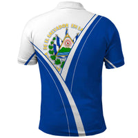 El Salvador National Flag Polo Shirt with Coat of Arms and Blue White Stripes Design - Wonder Print Shop