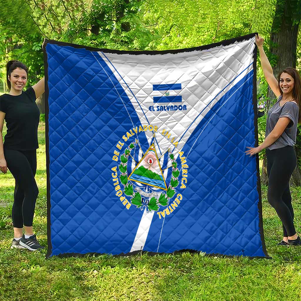El Salvador National Flag Quilt with Coat of Arms and Blue White Stripes Design - Wonder Print Shop