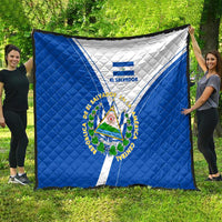 El Salvador National Flag Quilt with Coat of Arms and Blue White Stripes Design - Wonder Print Shop