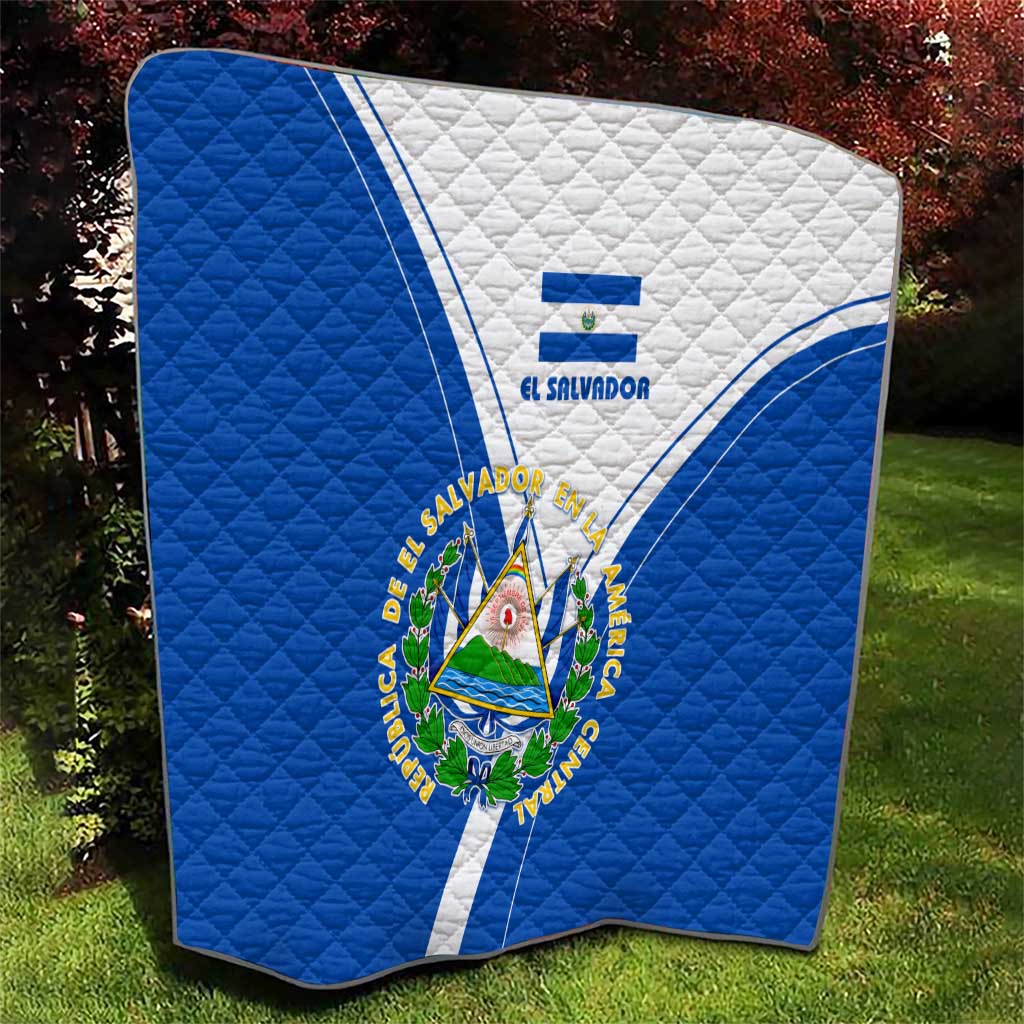 El Salvador National Flag Quilt with Coat of Arms and Blue White Stripes Design - Wonder Print Shop