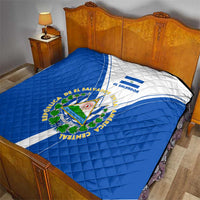 El Salvador National Flag Quilt with Coat of Arms and Blue White Stripes Design - Wonder Print Shop