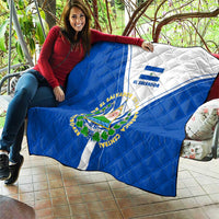 El Salvador National Flag Quilt with Coat of Arms and Blue White Stripes Design - Wonder Print Shop