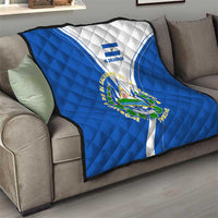 El Salvador National Flag Quilt with Coat of Arms and Blue White Stripes Design - Wonder Print Shop