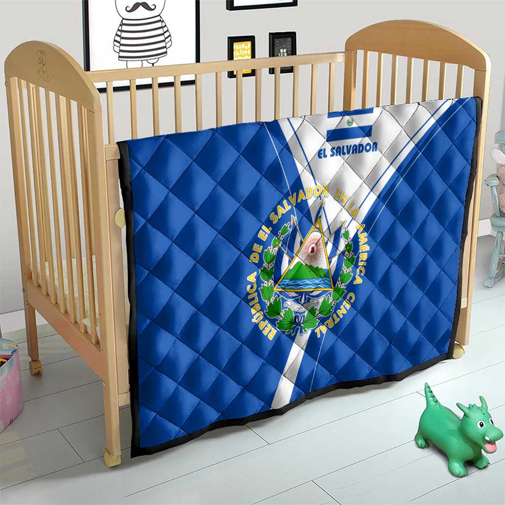 El Salvador National Flag Quilt with Coat of Arms and Blue White Stripes Design - Wonder Print Shop