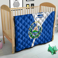 El Salvador National Flag Quilt with Coat of Arms and Blue White Stripes Design - Wonder Print Shop