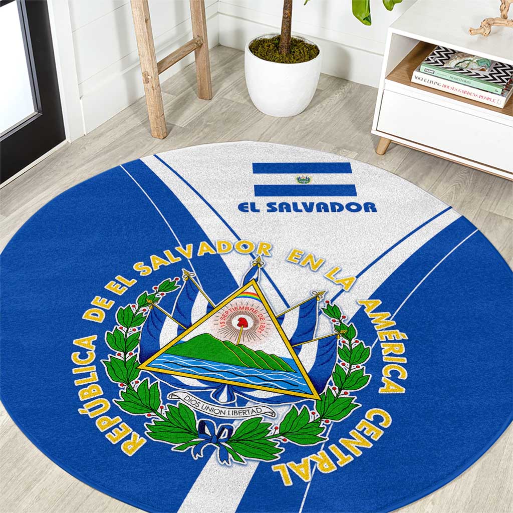 El Salvador National Flag Round Carpet with Coat of Arms and Blue White Stripes Design - Wonder Print Shop