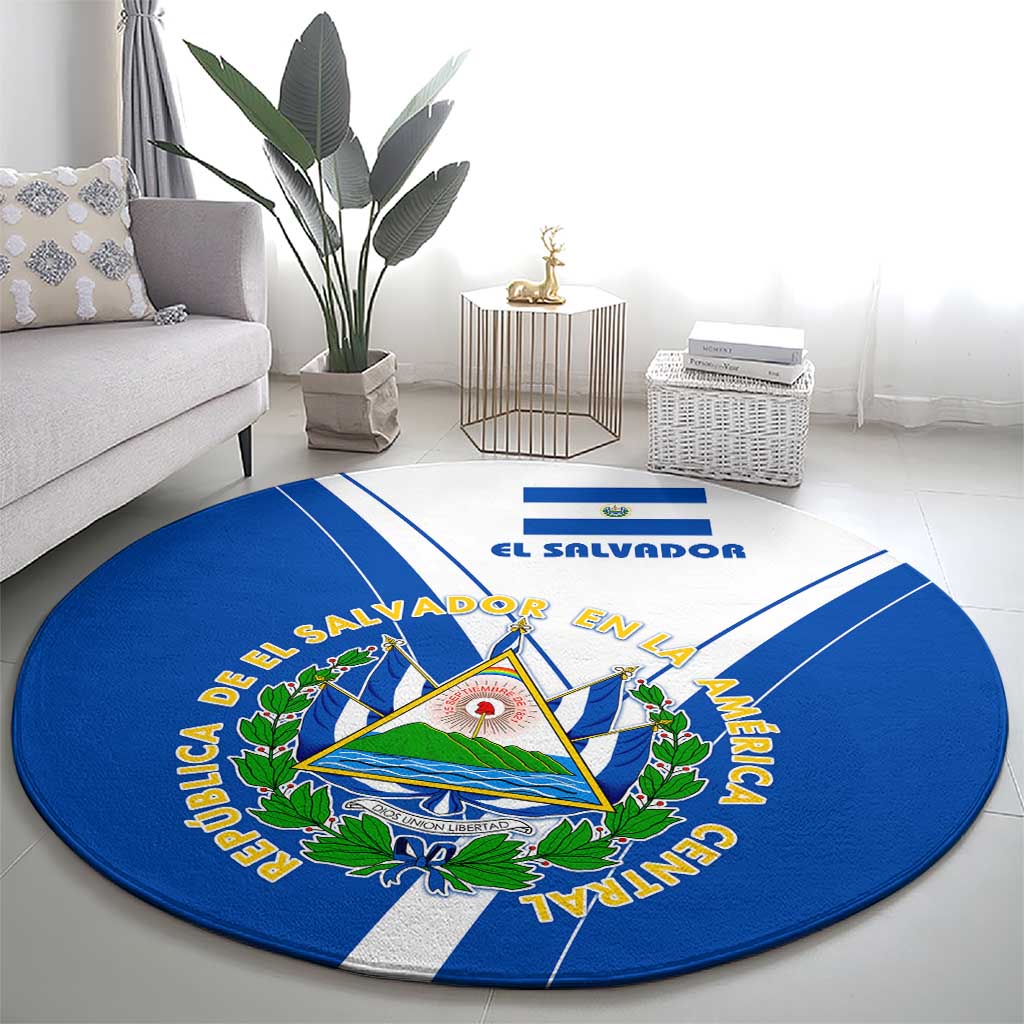 El Salvador National Flag Round Carpet with Coat of Arms and Blue White Stripes Design - Wonder Print Shop