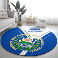 El Salvador National Flag Round Carpet with Coat of Arms and Blue White Stripes Design - Wonder Print Shop
