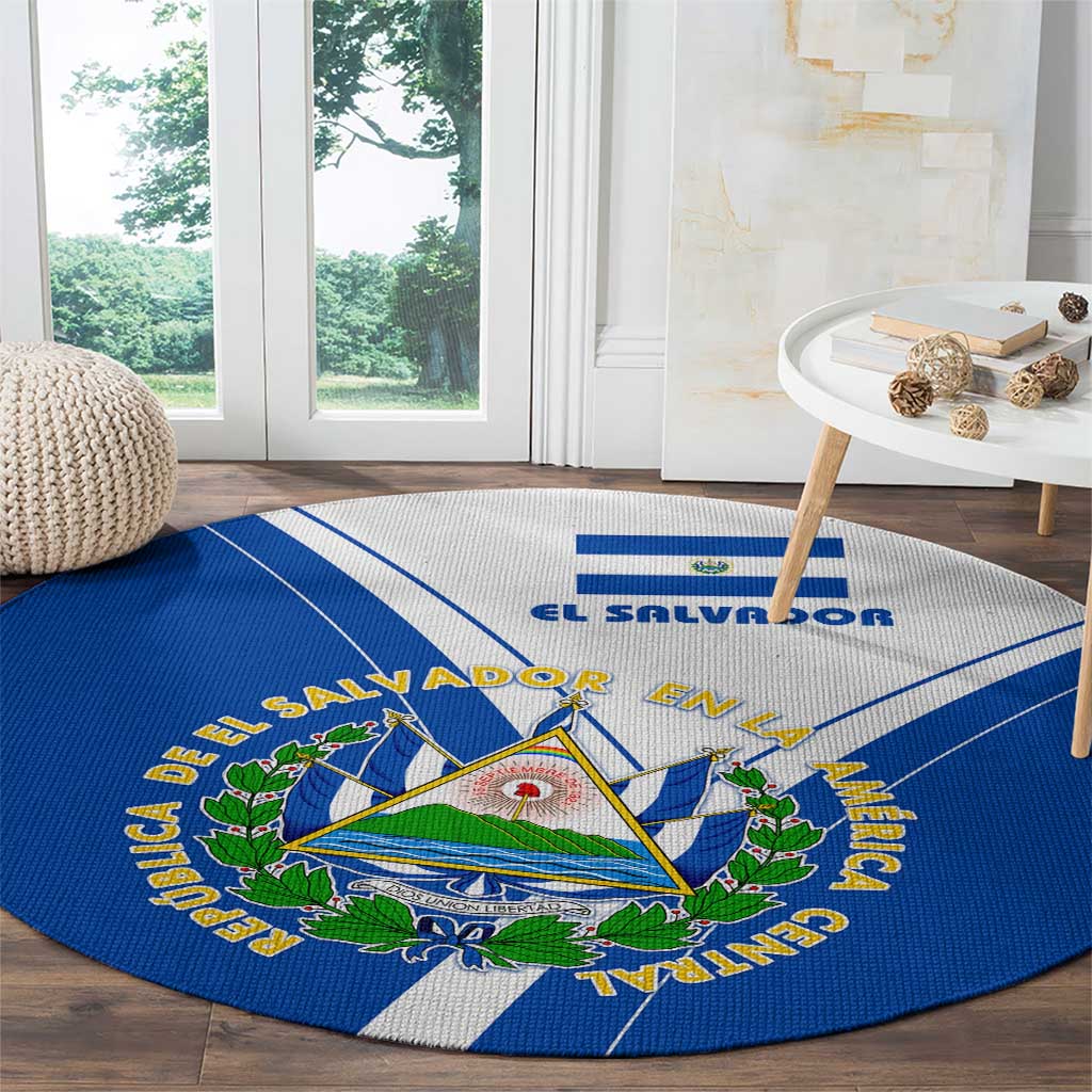 El Salvador National Flag Round Carpet with Coat of Arms and Blue White Stripes Design - Wonder Print Shop