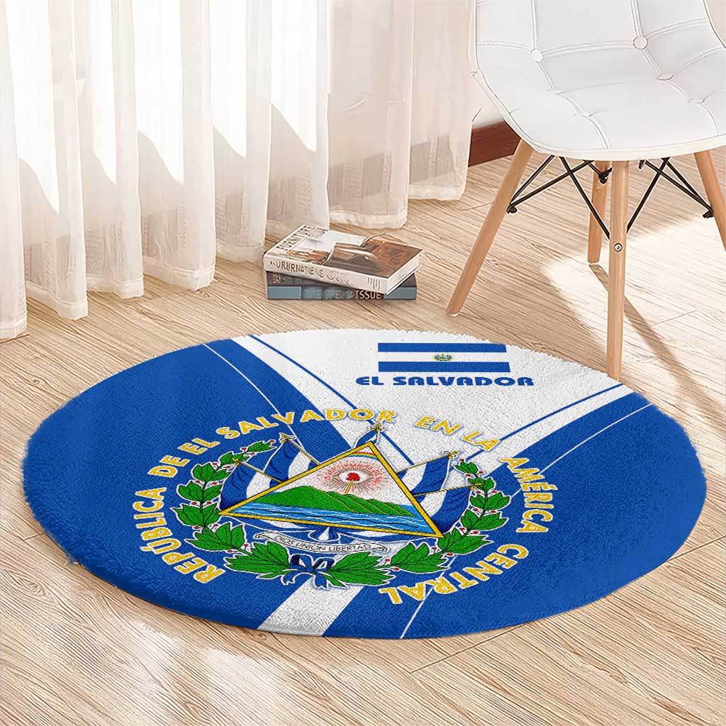 El Salvador National Flag Round Carpet with Coat of Arms and Blue White Stripes Design - Wonder Print Shop