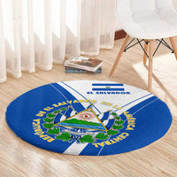 El Salvador National Flag Round Carpet with Coat of Arms and Blue White Stripes Design - Wonder Print Shop