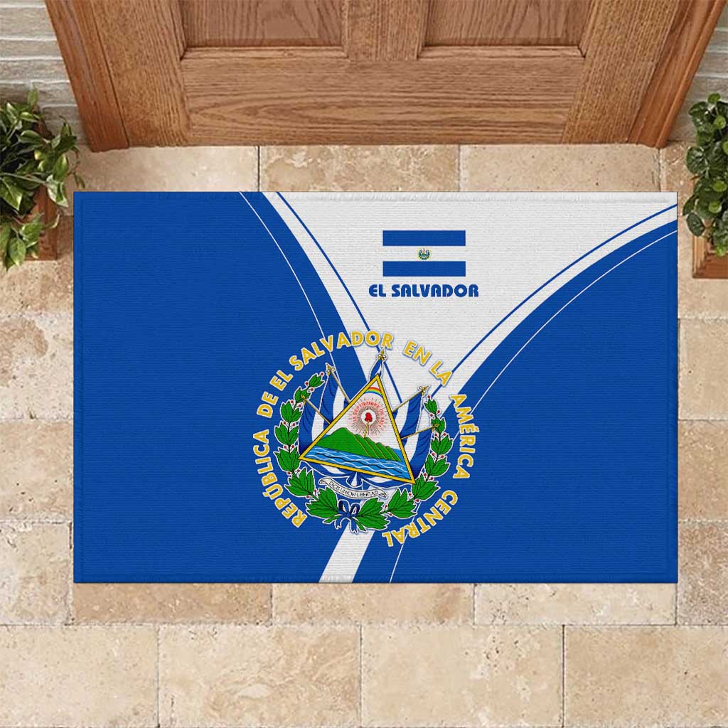 El Salvador National Flag Rubber Doormat with Coat of Arms and Blue White Stripes Design - Wonder Print Shop
