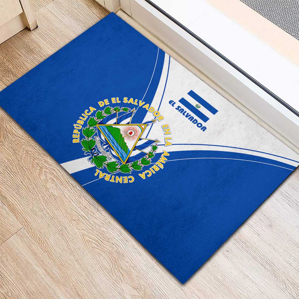 El Salvador National Flag Rubber Doormat with Coat of Arms and Blue White Stripes Design - Wonder Print Shop
