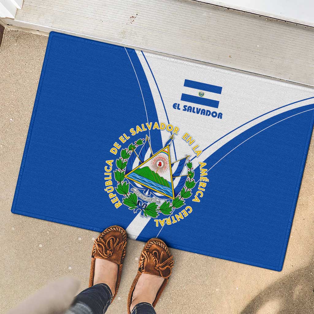 El Salvador National Flag Rubber Doormat with Coat of Arms and Blue White Stripes Design - Wonder Print Shop