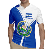 El Salvador National Flag Rugby Jersey with Coat of Arms and Blue White Stripes Design - Wonder Print Shop