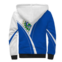 El Salvador National Flag Sherpa Hoodie with Coat of Arms and Blue White Stripes Design - Wonder Print Shop