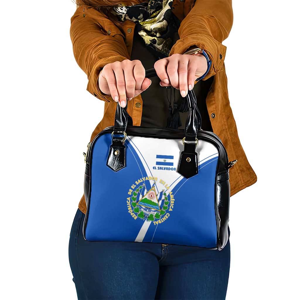 El Salvador National Flag Shoulder Handbag with Coat of Arms and Blue White Stripes Design - Wonder Print Shop