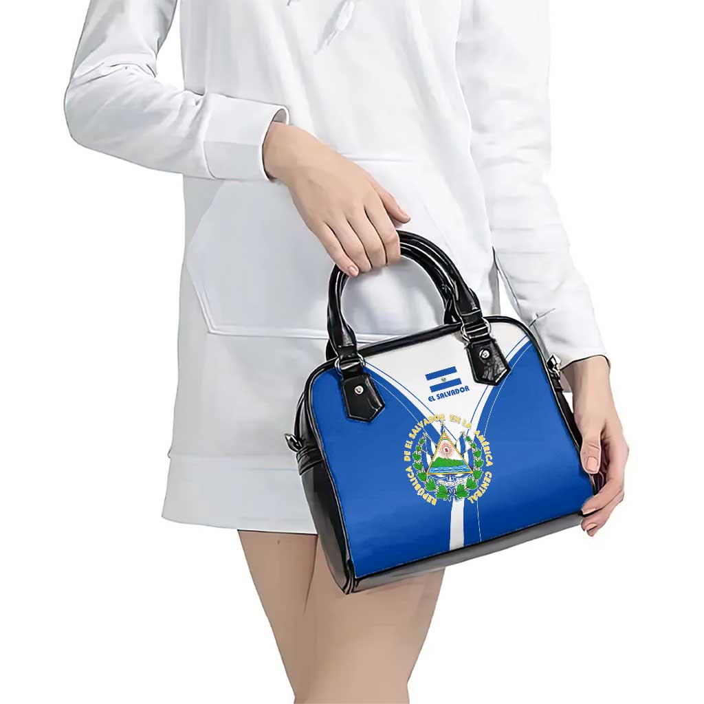 El Salvador National Flag Shoulder Handbag with Coat of Arms and Blue White Stripes Design - Wonder Print Shop