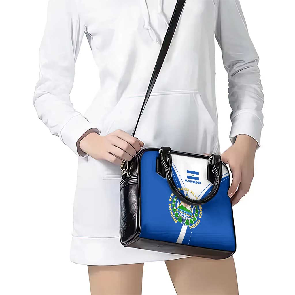 El Salvador National Flag Shoulder Handbag with Coat of Arms and Blue White Stripes Design - Wonder Print Shop