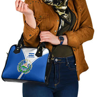 El Salvador National Flag Shoulder Handbag with Coat of Arms and Blue White Stripes Design - Wonder Print Shop