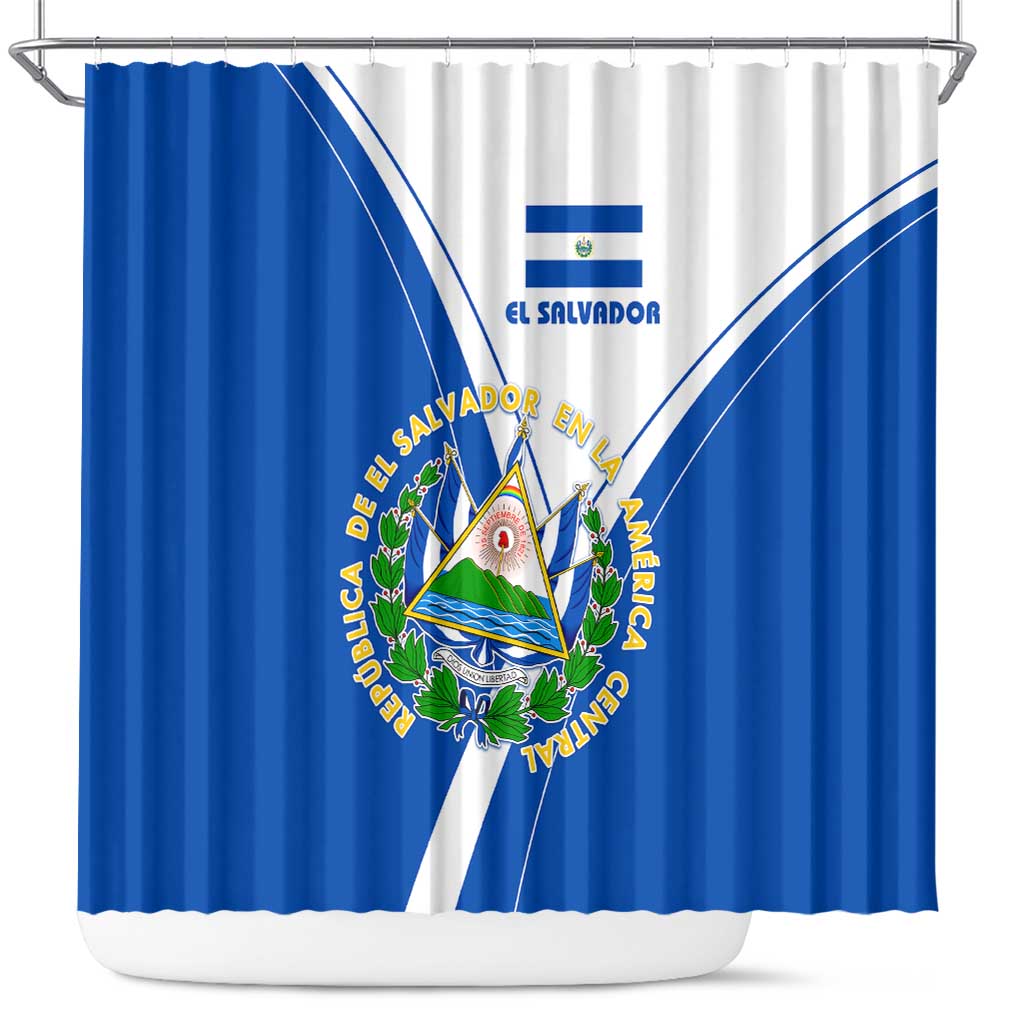 El Salvador National Flag Shower Curtain with Coat of Arms and Blue White Stripes Design - Wonder Print Shop