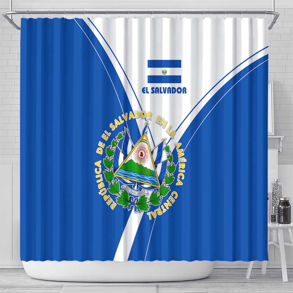 El Salvador National Flag Shower Curtain with Coat of Arms and Blue White Stripes Design - Wonder Print Shop