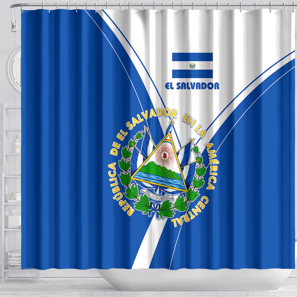 El Salvador National Flag Shower Curtain with Coat of Arms and Blue White Stripes Design - Wonder Print Shop