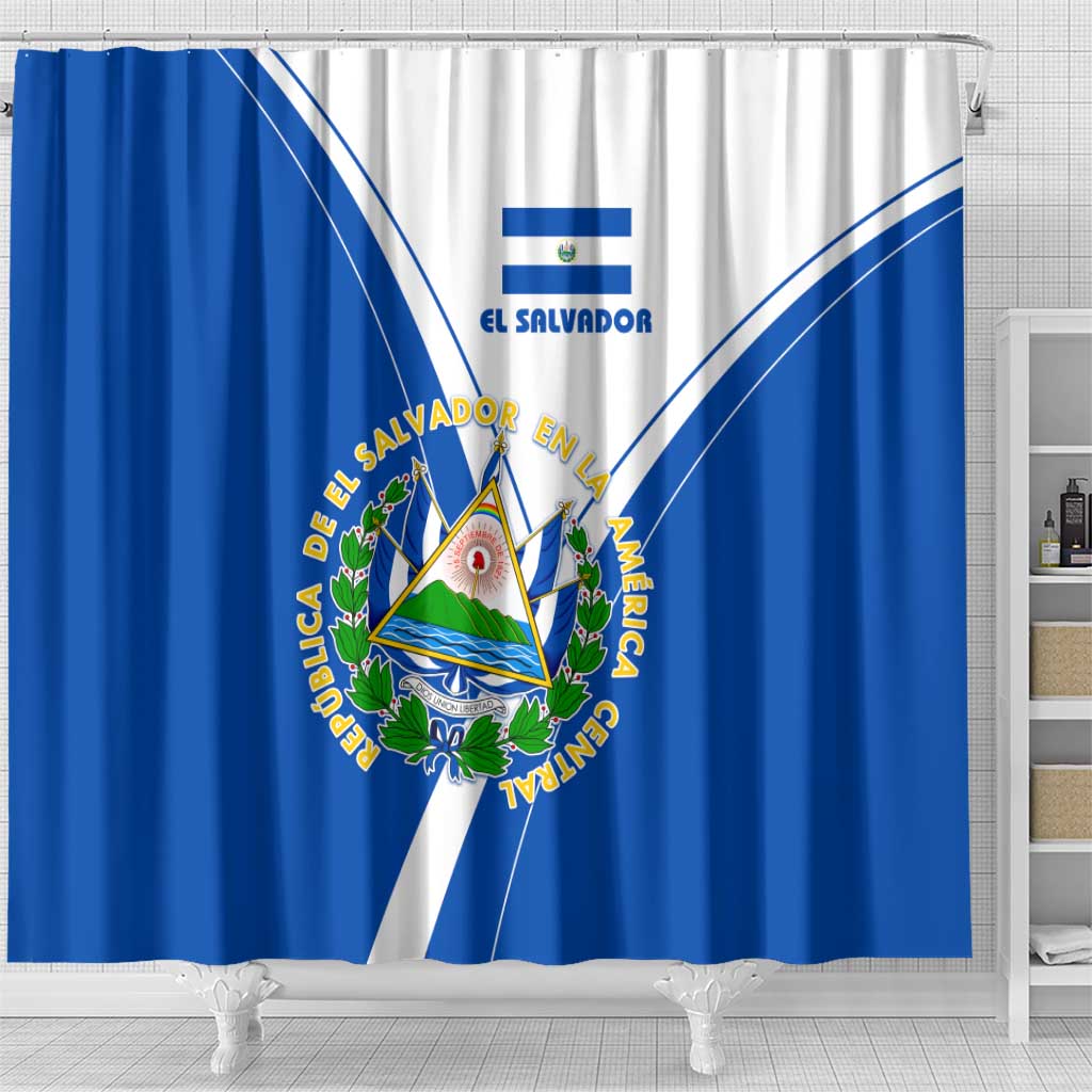 El Salvador National Flag Shower Curtain with Coat of Arms and Blue White Stripes Design - Wonder Print Shop