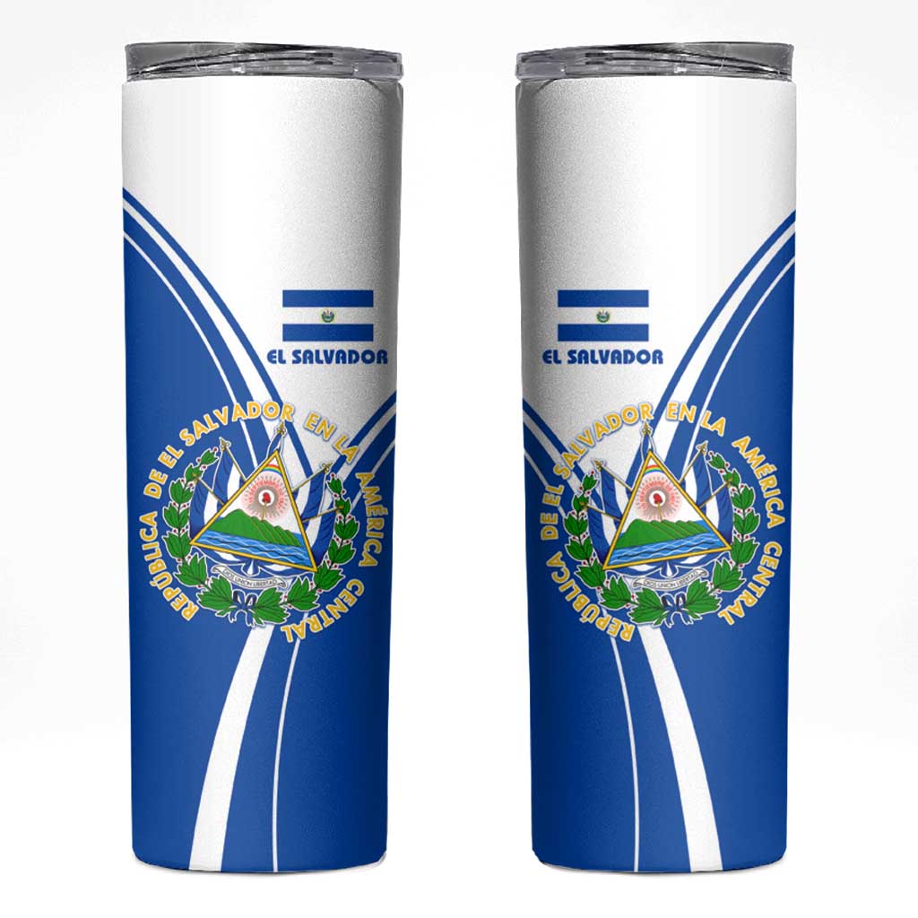 El Salvador National Flag Skinny Tumbler with Coat of Arms and Blue White Stripes Design - Wonder Print Shop