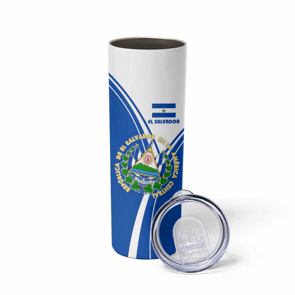 El Salvador National Flag Skinny Tumbler with Coat of Arms and Blue White Stripes Design - Wonder Print Shop