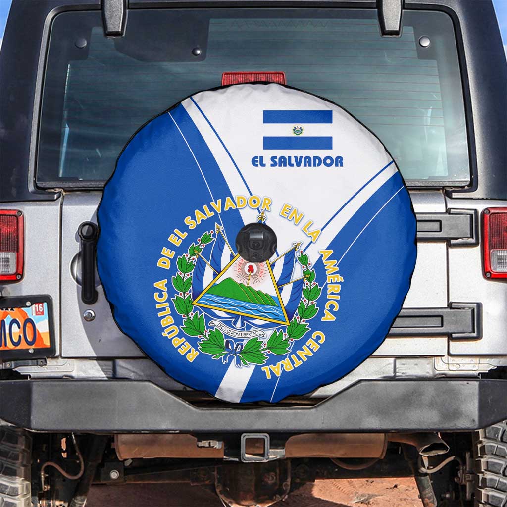 El Salvador National Flag Spare Tire Cover with Coat of Arms and Blue White Stripes Design - Wonder Print Shop