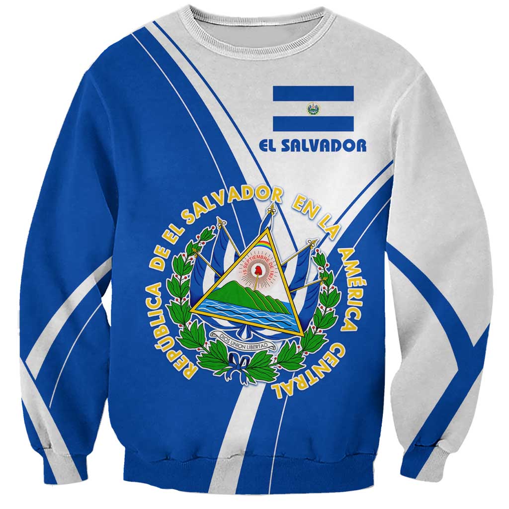 El Salvador National Flag Sweatshirt with Coat of Arms and Blue White Stripes Design - Wonder Print Shop
