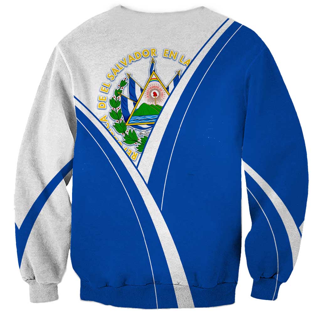 El Salvador National Flag Sweatshirt with Coat of Arms and Blue White Stripes Design - Wonder Print Shop