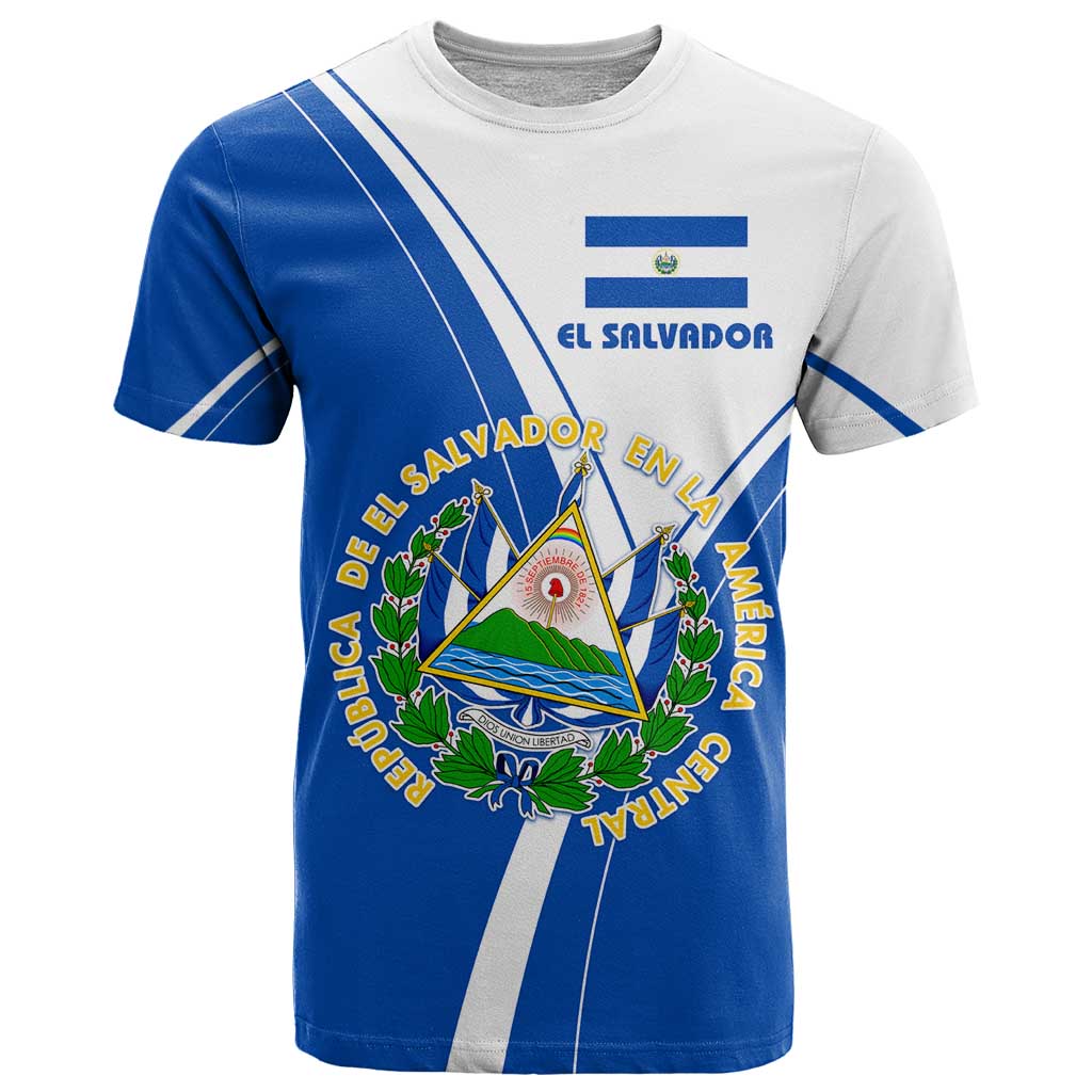 El Salvador National Flag T Shirt with Coat of Arms and Blue White Stripes Design - Wonder Print Shop