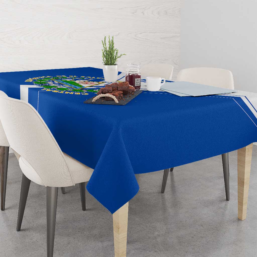 El Salvador National Flag Tablecloth with Coat of Arms and Blue White Stripes Design - Wonder Print Shop