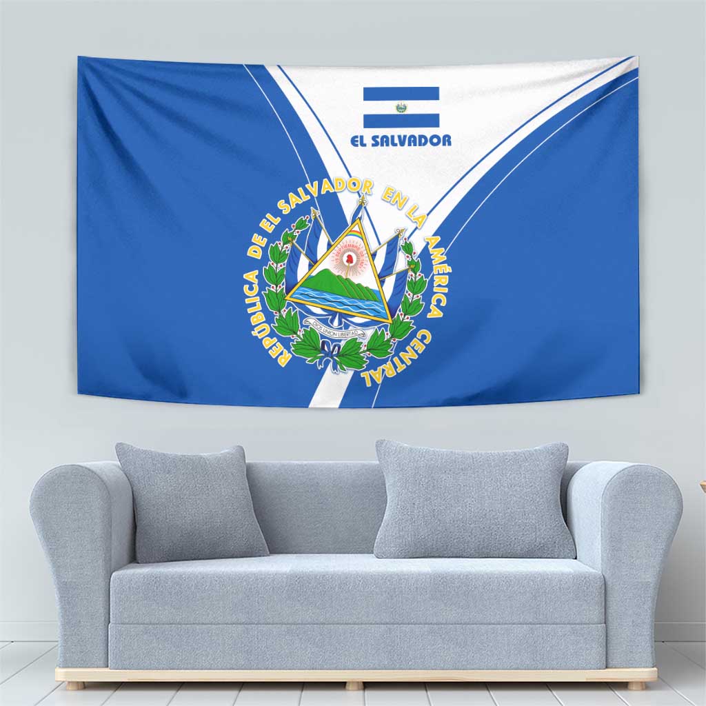 El Salvador National Flag Tapestry with Coat of Arms and Blue White Stripes Design - Wonder Print Shop