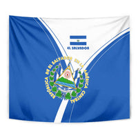 El Salvador National Flag Tapestry with Coat of Arms and Blue White Stripes Design - Wonder Print Shop