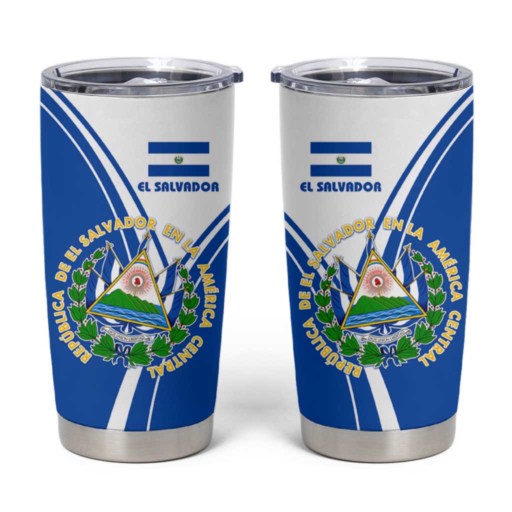 El Salvador National Flag Tumbler Cup with Coat of Arms and Blue White Stripes Design - Wonder Print Shop