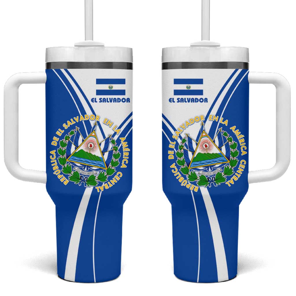 El Salvador National Flag Tumbler With Handle with Coat of Arms and Blue White Stripes Design - Wonder Print Shop