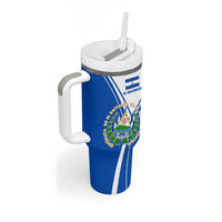 El Salvador National Flag Tumbler With Handle with Coat of Arms and Blue White Stripes Design - Wonder Print Shop