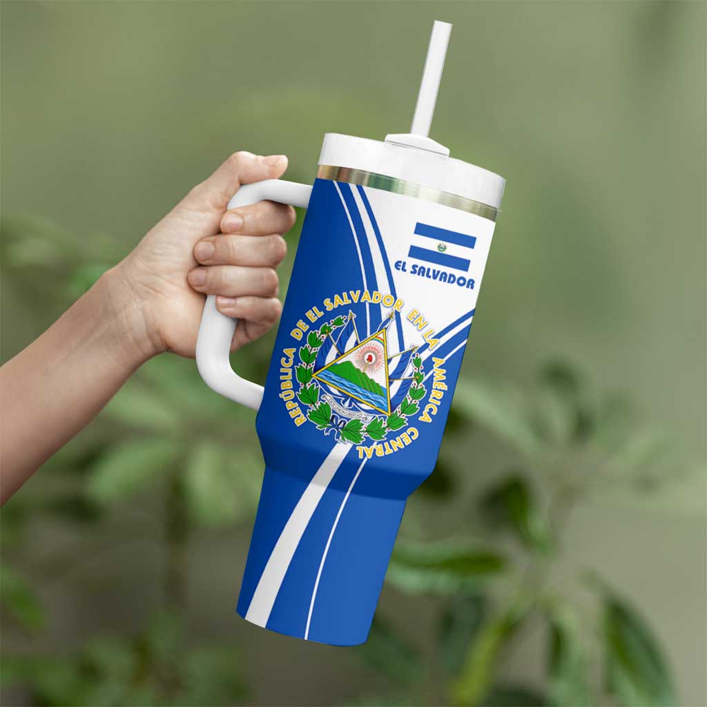 El Salvador National Flag Tumbler With Handle with Coat of Arms and Blue White Stripes Design - Wonder Print Shop
