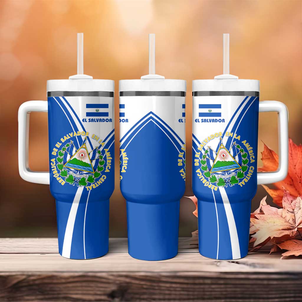 El Salvador National Flag Tumbler With Handle with Coat of Arms and Blue White Stripes Design - Wonder Print Shop