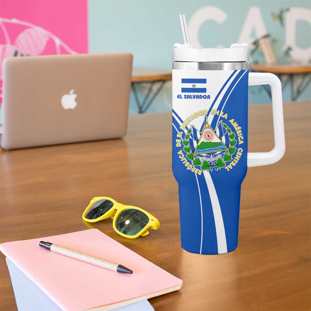 El Salvador National Flag Tumbler With Handle with Coat of Arms and Blue White Stripes Design - Wonder Print Shop