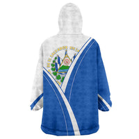 El Salvador National Flag Wearable Blanket Hoodie with Coat of Arms and Blue White Stripes Design - Wonder Print Shop
