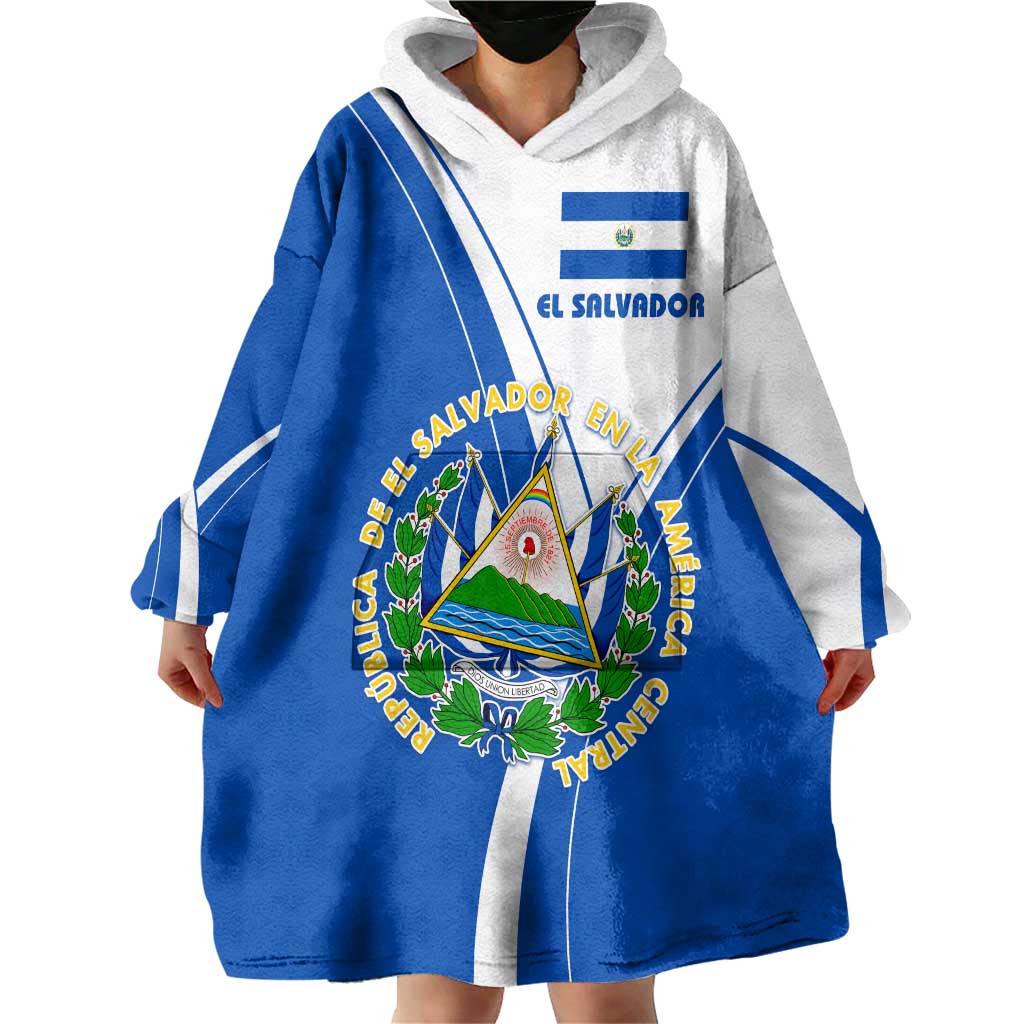 El Salvador National Flag Wearable Blanket Hoodie with Coat of Arms and Blue White Stripes Design - Wonder Print Shop