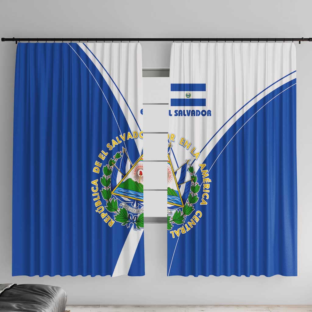 El Salvador National Flag Window Curtain with Coat of Arms and Blue White Stripes Design - Wonder Print Shop