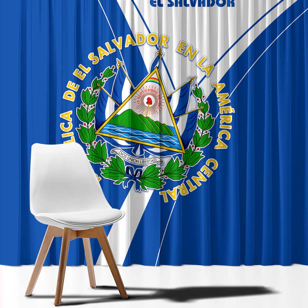 El Salvador National Flag Window Curtain with Coat of Arms and Blue White Stripes Design - Wonder Print Shop