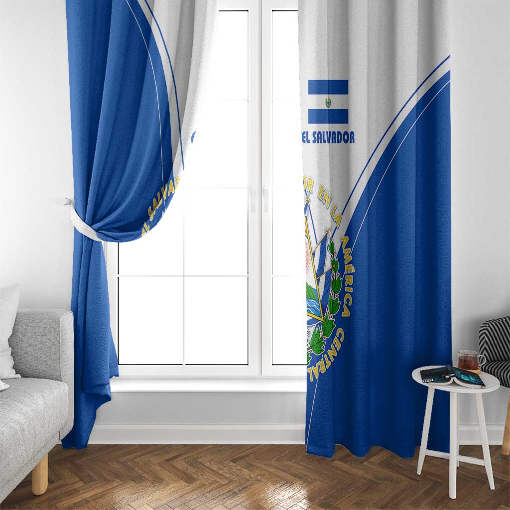 El Salvador National Flag Window Curtain with Coat of Arms and Blue White Stripes Design - Wonder Print Shop