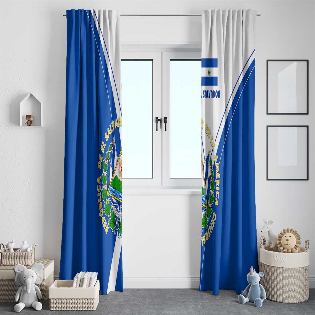 El Salvador National Flag Window Curtain with Coat of Arms and Blue White Stripes Design - Wonder Print Shop