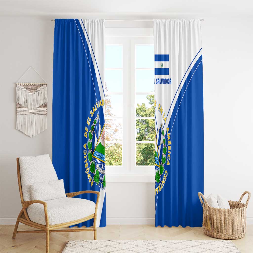 El Salvador National Flag Window Curtain with Coat of Arms and Blue White Stripes Design - Wonder Print Shop